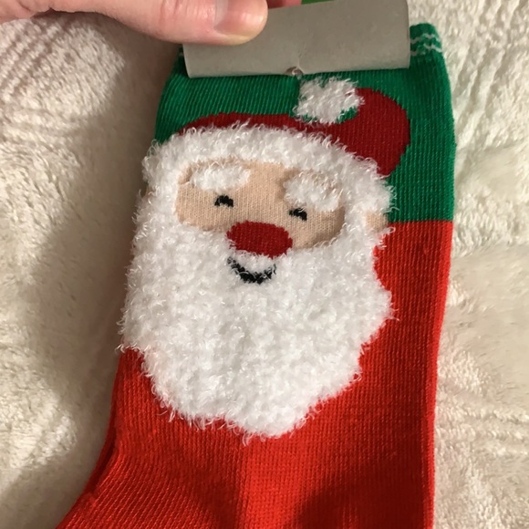 Santa Clause fluffy bearded Santa Christmas socks red stripe trim gold belt - Picture 4 of 11